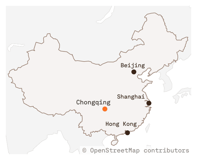 A map showing Chongqing in China