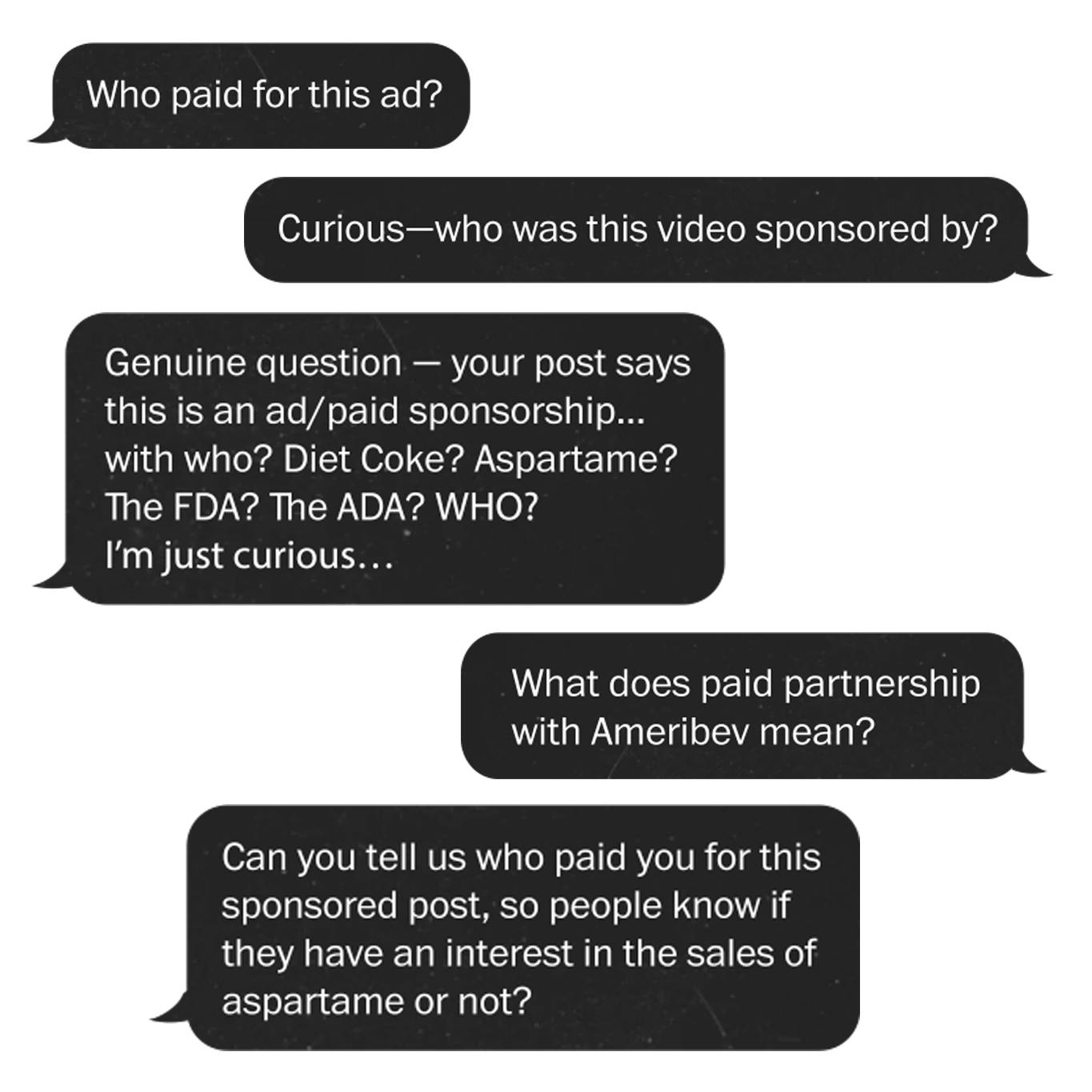 Screesnhot of comments on social media posts on paid sponsorships
