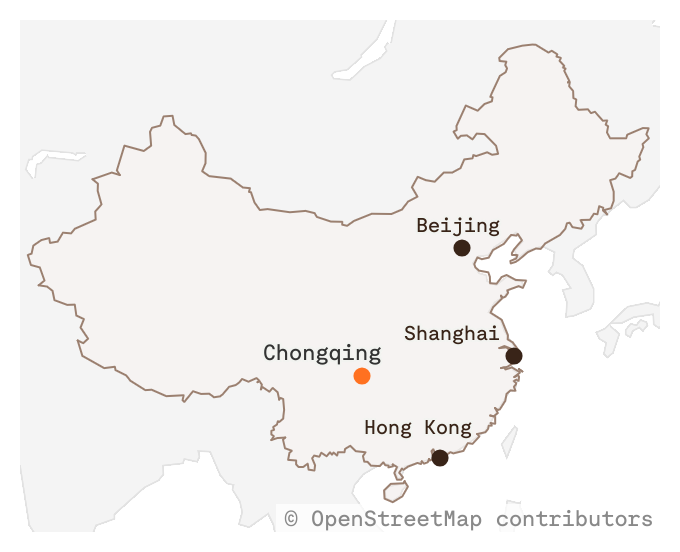 A map showing Chongqing in China